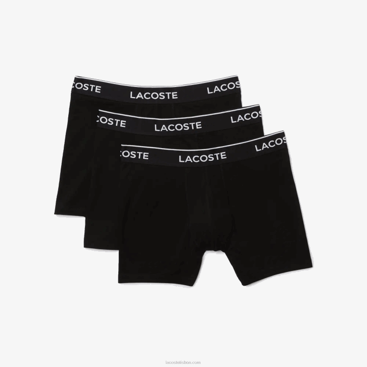 homens Lacoste preto 031 cueca boxer de algodão elástico longo com 3 unidades 08D01406
