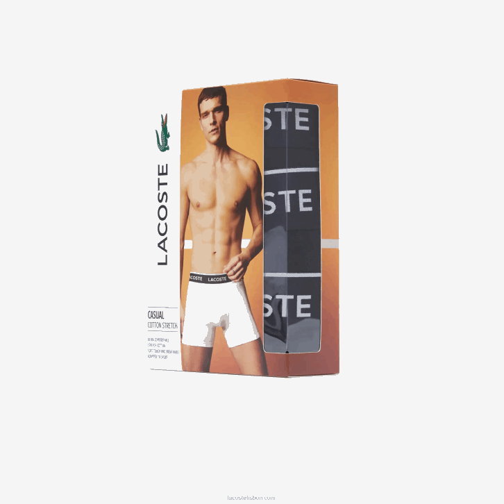 homens Lacoste preto 031 cueca boxer de algodão elástico longo com 3 unidades 08D01406