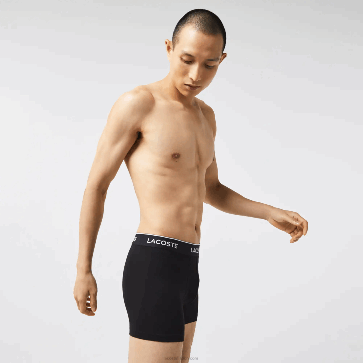 homens Lacoste preto 031 cueca boxer de algodão elástico longo com 3 unidades 08D01406