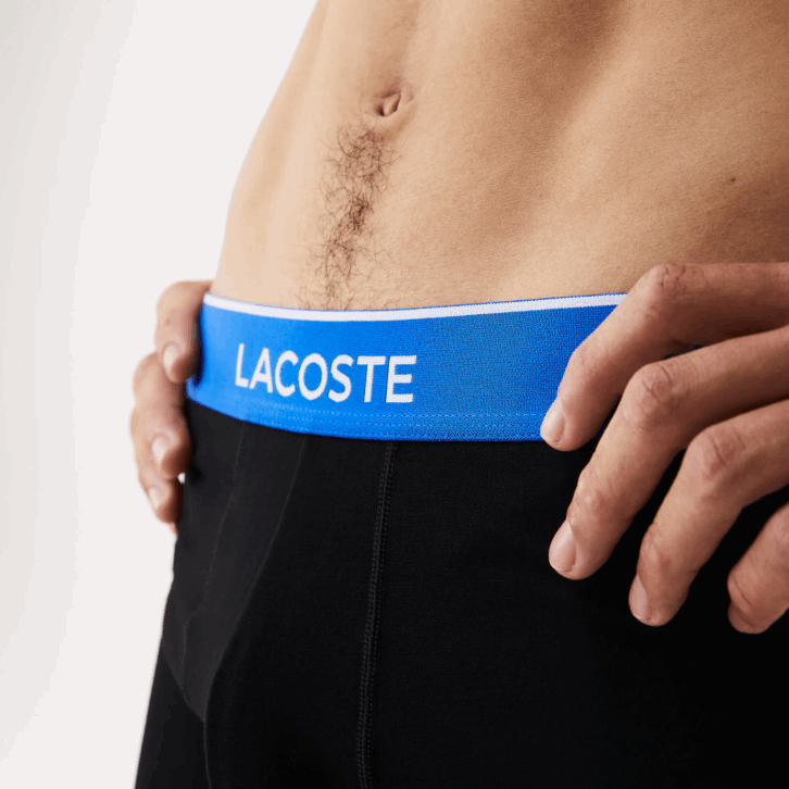 homens Lacoste preto azul cinza escuro b68 cueca boxer longa de algodão com 3 unidades 08D01415