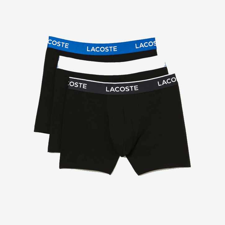 homens Lacoste preto azul cinza escuro b68 cueca boxer longa de algodão com 3 unidades 08D01415