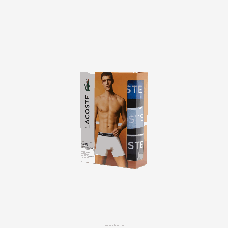 homens Lacoste preto azul cinza escuro b68 cueca boxer longa de algodão com 3 unidades 08D01415