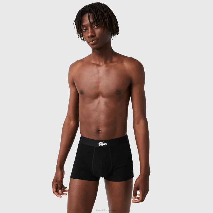 homens Lacoste preto cinza chine branco eqd baú de algodão elástico pacote com 3 08D01431
