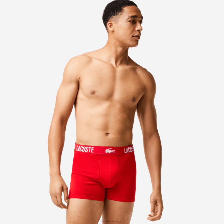 homens Lacoste preto vermelho branco tr2 cueca boxer crocodilo com contraste de marca pacote com 3 08D01548