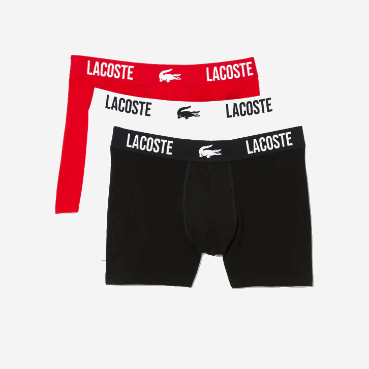 homens Lacoste preto vermelho branco tr2 cueca boxer crocodilo com contraste de marca pacote com 3 08D01548