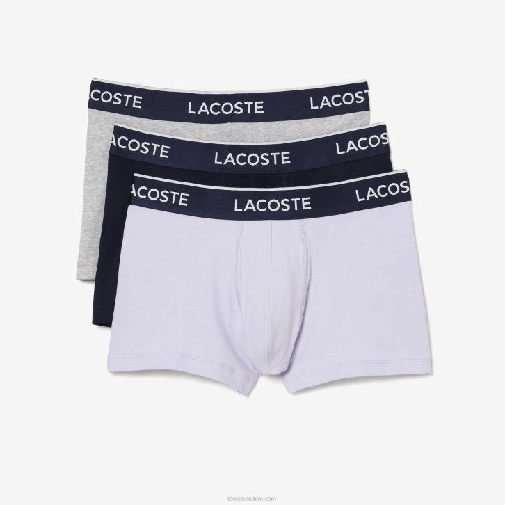 homens Lacoste roxo azul marinho cinza chine ggj cueca boxer casual com 3 pacotes 08D0482