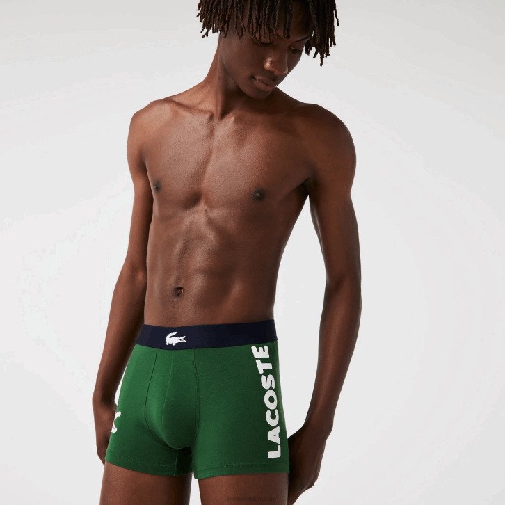 homens Lacoste verde azul marinho branco p52 baú de algodão elástico incompatível com 3 unidades 08D01341