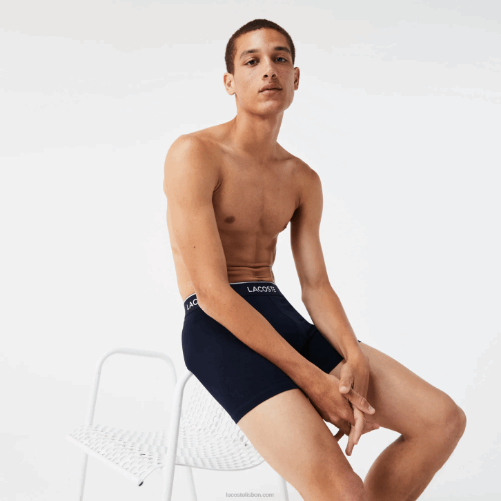 homens Lacoste verde vermelho azul marinho hy0 cueca boxer longa de algodão com 3 unidades 08D01416