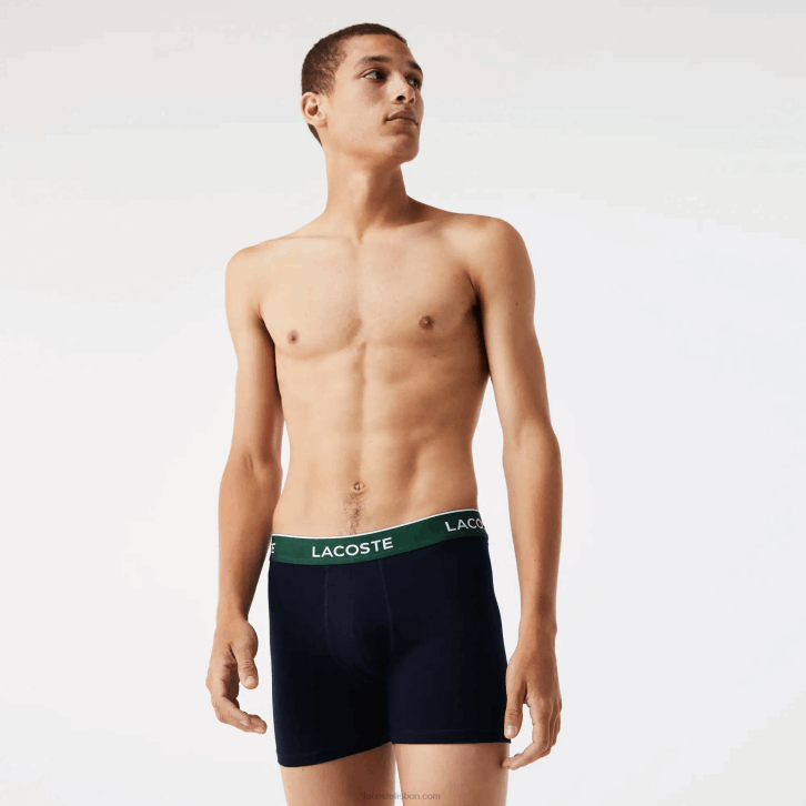 homens Lacoste verde vermelho azul marinho hy0 cueca boxer longa de algodão com 3 unidades 08D01416