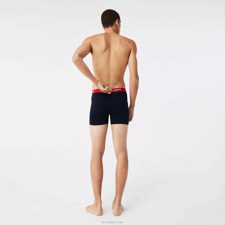 homens Lacoste verde vermelho azul marinho hy0 cueca boxer longa de algodão com 3 unidades 08D01416