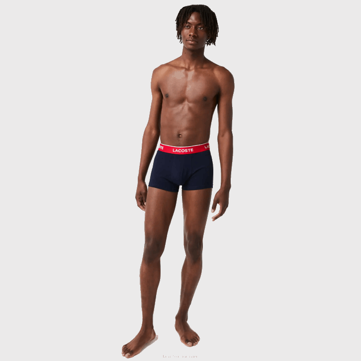 homens Lacoste verde vermelho azul marinho hy0 pack de 3 cuecas boxer casuais azul marinho com cós em contraste 08D01455