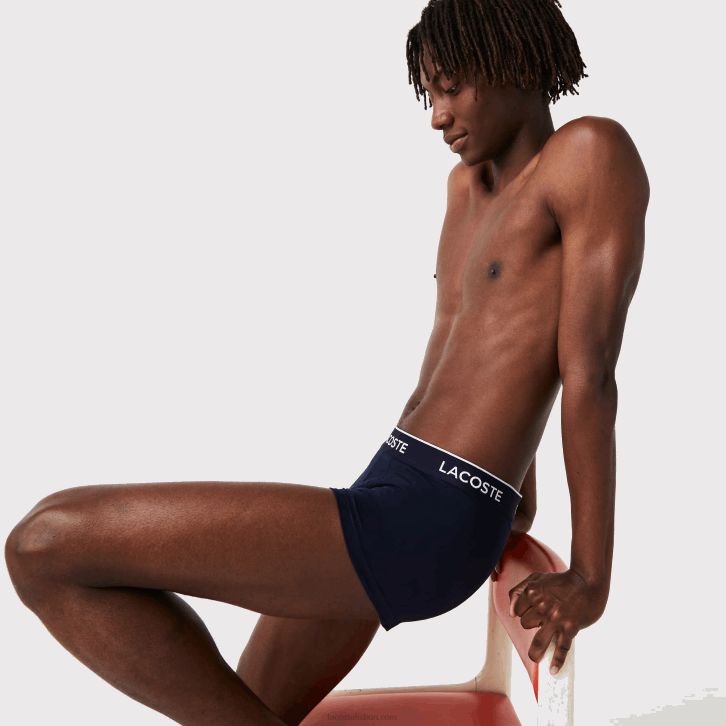 homens Lacoste verde vermelho azul marinho hy0 pack de 3 cuecas boxer casuais azul marinho com cós em contraste 08D01455