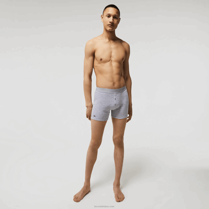 homens Lacoste vermelho cinza chine azul marinho w46 cueca boxer de algodão com cintura com letras pacote com 3 08D01357