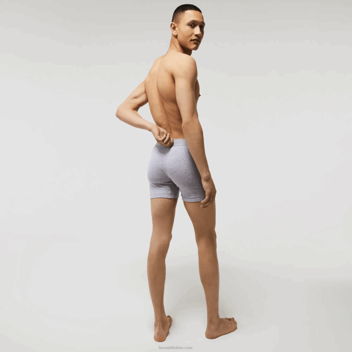homens Lacoste vermelho cinza chine azul marinho w46 cueca boxer de algodão com cintura com letras pacote com 3 08D01357