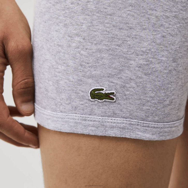 homens Lacoste vermelho cinza chine azul marinho w46 cueca boxer de algodão com cintura com letras pacote com 3 08D01357
