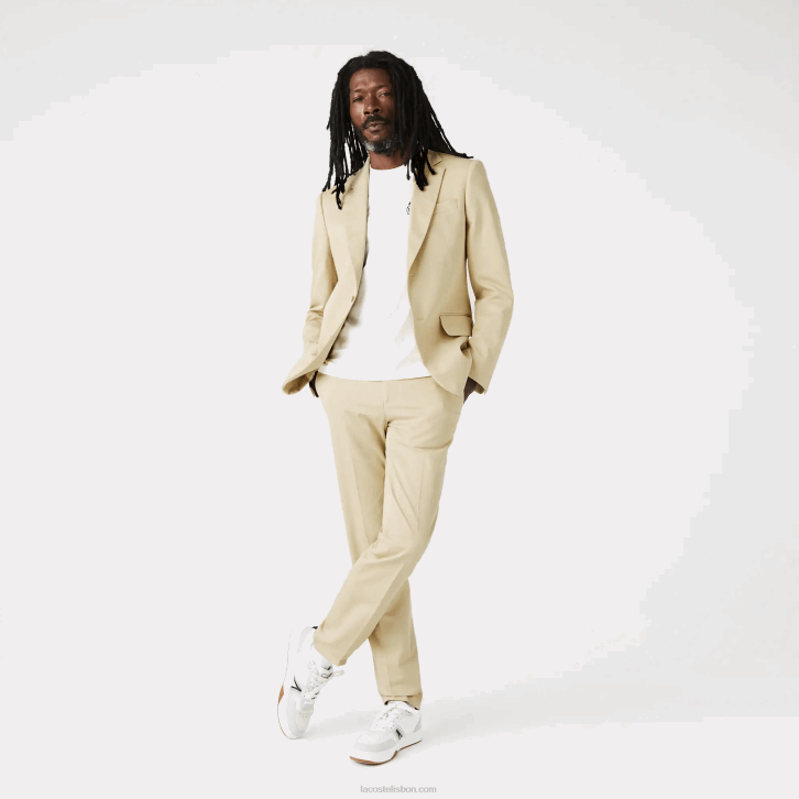 homens Lacoste anos 68 bege Blazer plissado de algodão e linho 08D01305