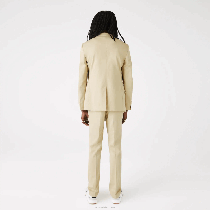 homens Lacoste anos 68 bege Blazer plissado de algodão e linho 08D01305