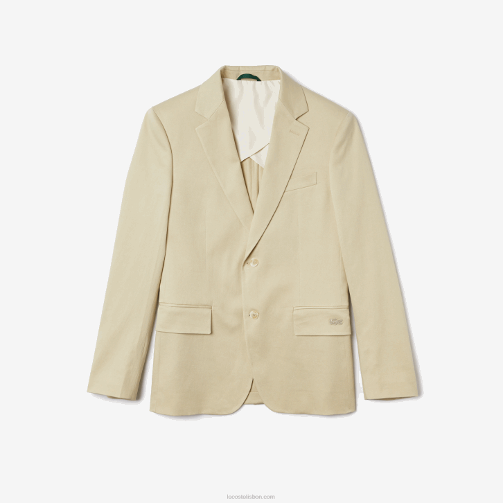 homens Lacoste anos 68 bege Blazer plissado de algodão e linho 08D01305