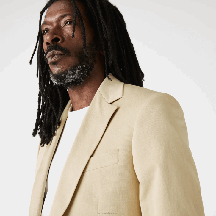 homens Lacoste anos 68 bege Blazer plissado de algodão e linho 08D01305