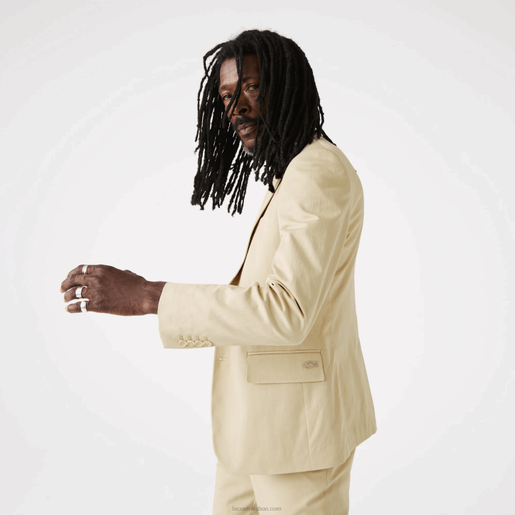 homens Lacoste anos 68 bege Blazer plissado de algodão e linho 08D01305
