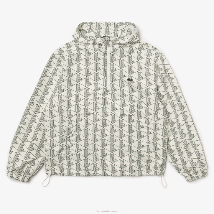 homens Lacoste branco verde pt2 blusão pulôver com estampa de monograma vivo 08D01291