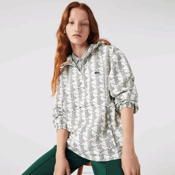 homens Lacoste branco verde pt2 blusão pulôver com estampa de monograma vivo 08D01291