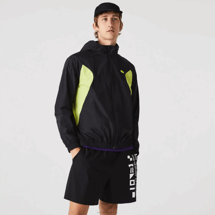 homens Lacoste preto amarelo 60r blusão esportivo embalável 08D01254