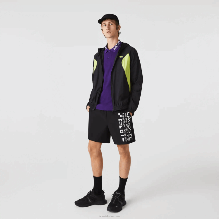 homens Lacoste preto amarelo 60r blusão esportivo embalável 08D01254