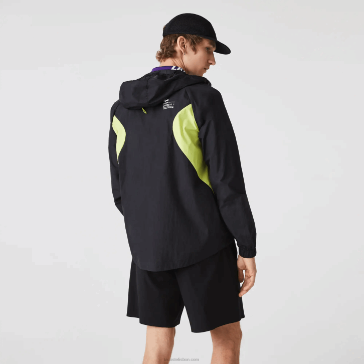 homens Lacoste preto amarelo 60r blusão esportivo embalável 08D01254