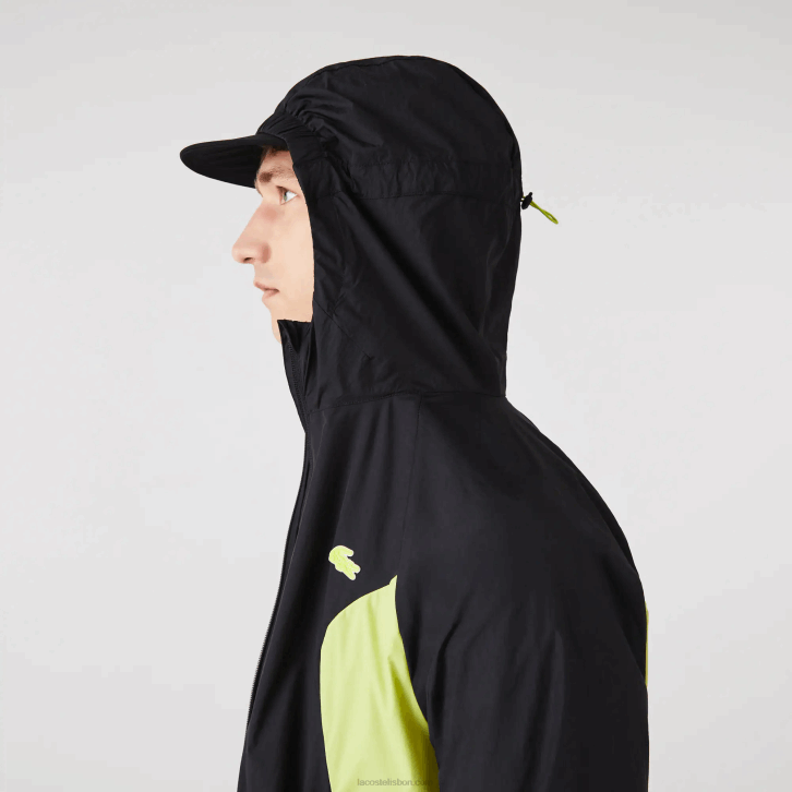 homens Lacoste preto amarelo 60r blusão esportivo embalável 08D01254