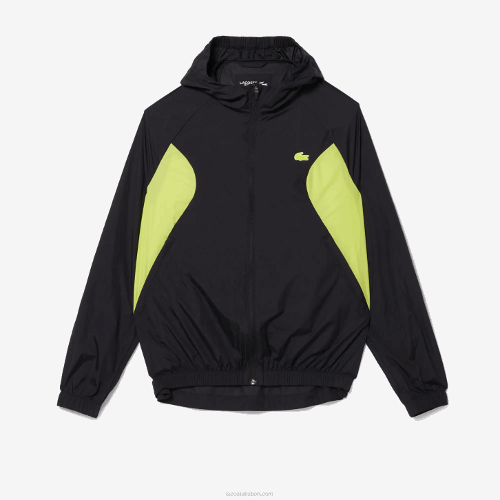 homens Lacoste preto amarelo 60r blusão esportivo embalável 08D01254