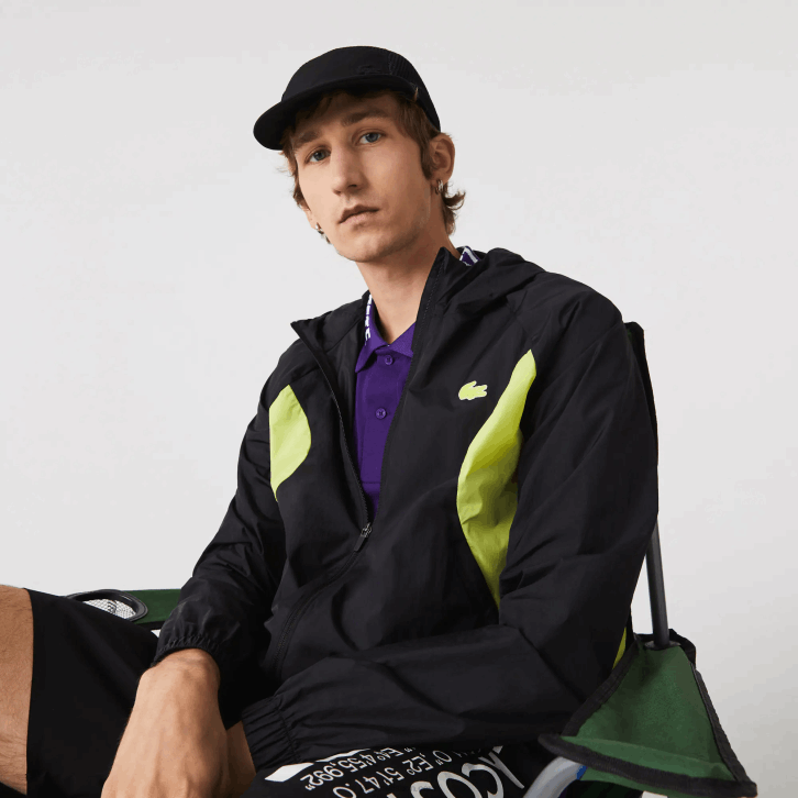 homens Lacoste preto amarelo 60r blusão esportivo embalável 08D01254