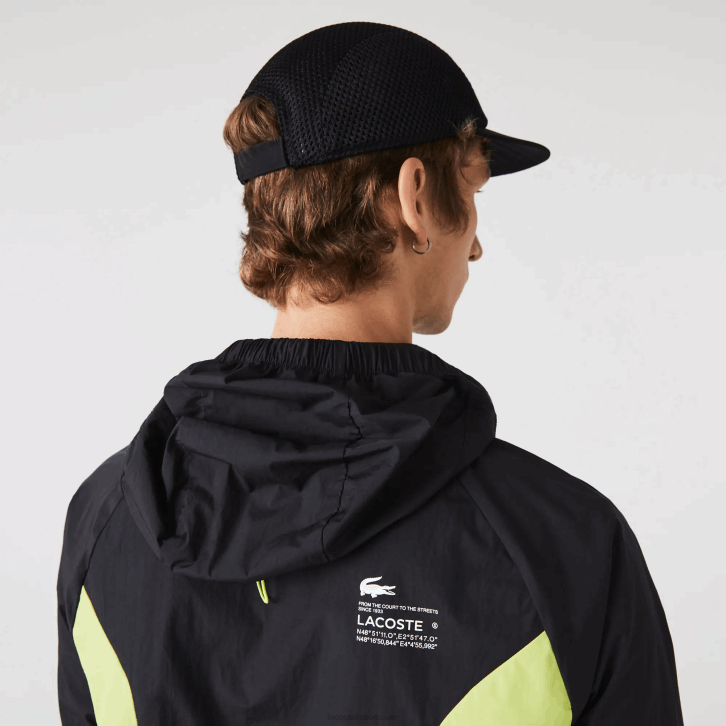 homens Lacoste preto amarelo 60r blusão esportivo embalável 08D01254