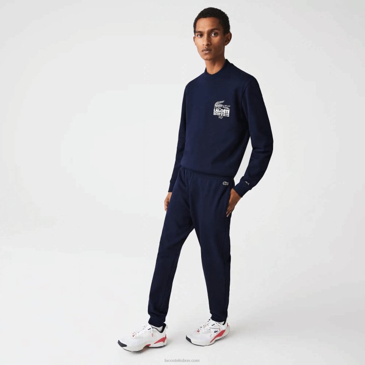 homens Lacoste azul marinho 166 calça jogging de lã de algodão com marca de crocodilo 08D01095