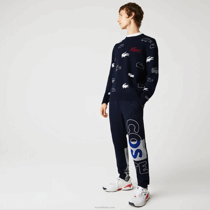 homens Lacoste azul marinho 166 calça jogging de lã de algodão desestruturada da marca Heritage 08D01206