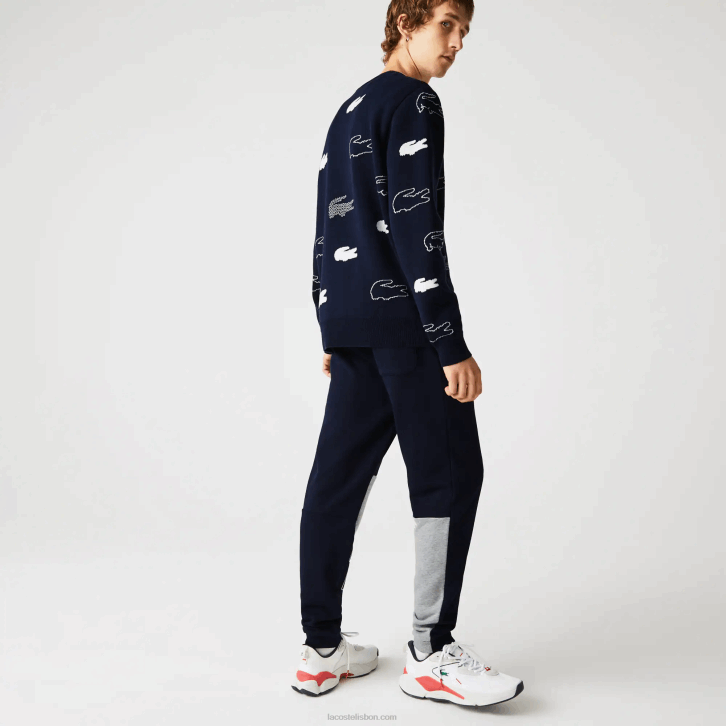 homens Lacoste azul marinho 166 calça jogging de lã de algodão desestruturada da marca Heritage 08D01206