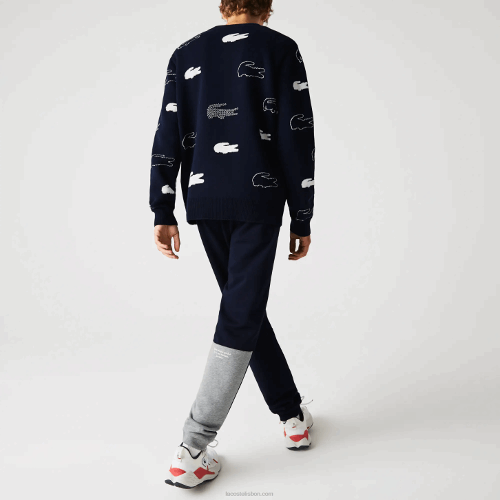 homens Lacoste azul marinho 166 calça jogging de lã de algodão desestruturada da marca Heritage 08D01206
