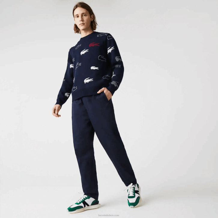 homens Lacoste azul marinho 166 calças de jogging de algodão elástico 08D01164