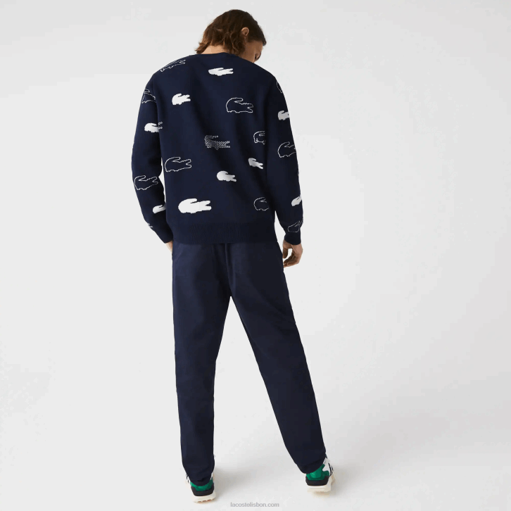 homens Lacoste azul marinho 166 calças de jogging de algodão elástico 08D01164
