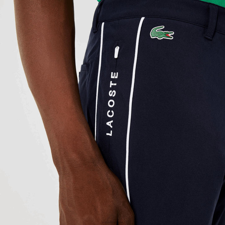 homens Lacoste azul marinho branco 525 calças de golfe elásticas leves esportivas 08D01640