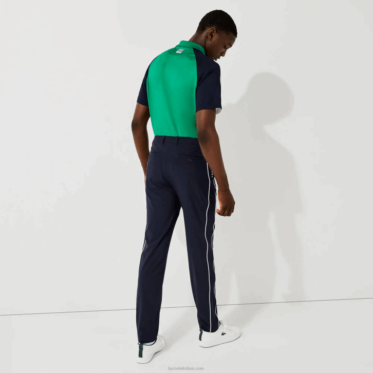 homens Lacoste azul marinho branco 525 calças de golfe elásticas leves esportivas 08D01640