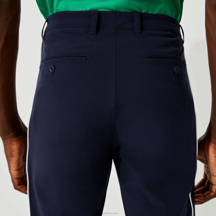 homens Lacoste azul marinho branco 525 calças de golfe elásticas leves esportivas 08D01640