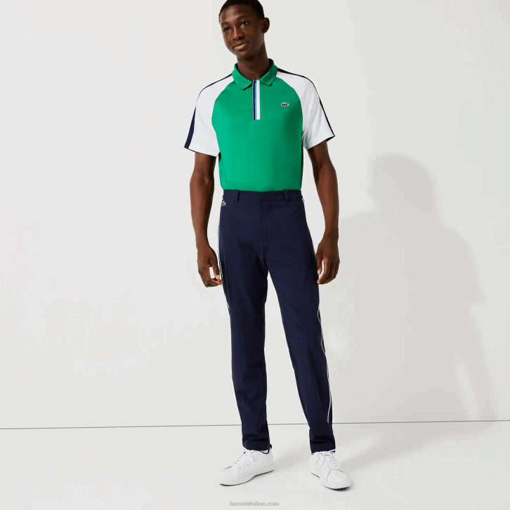 homens Lacoste azul marinho branco 525 calças de golfe elásticas leves esportivas 08D01640