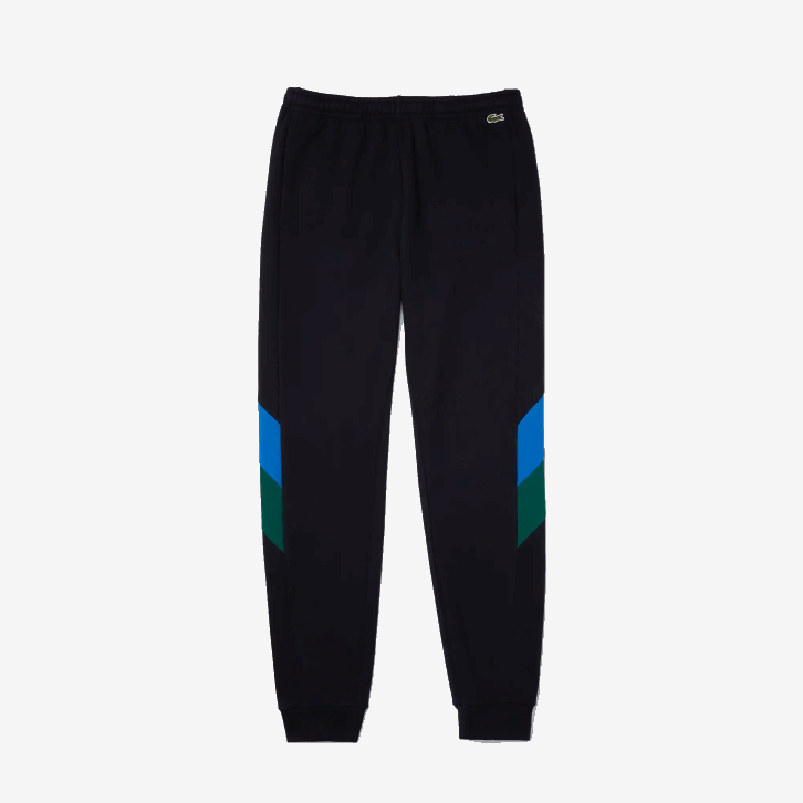 homens Lacoste azul marinho verde 1fd calças de jogging de lã de algodão com bandas colorblock 08D01090