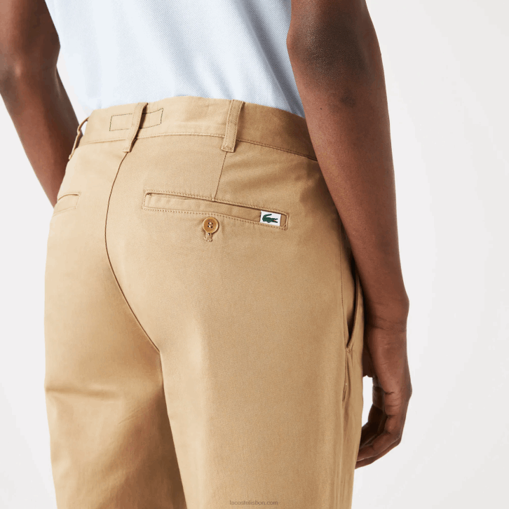 homens Lacoste bege 02s novas calças clássicas de algodão elástico de ajuste fino 08D0479