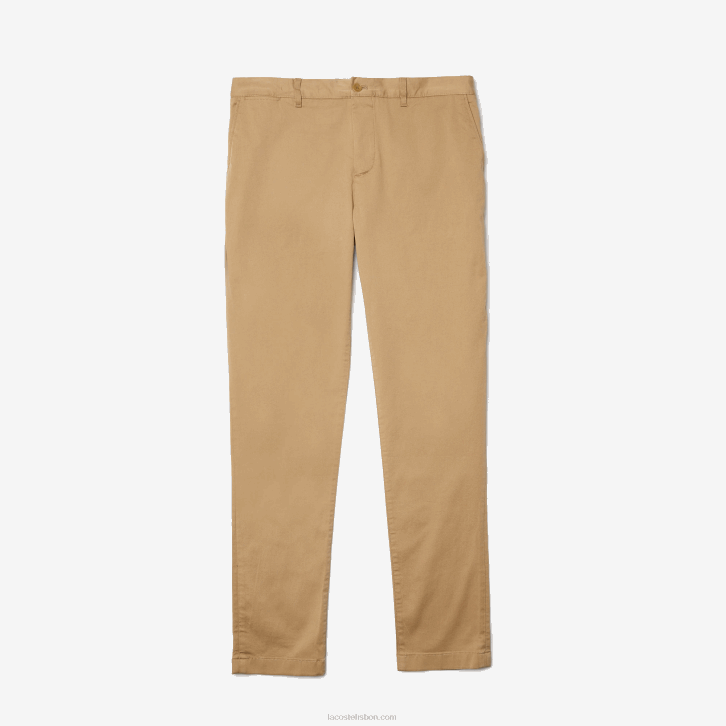 homens Lacoste bege 02s novas calças clássicas de algodão elástico de ajuste fino 08D0479