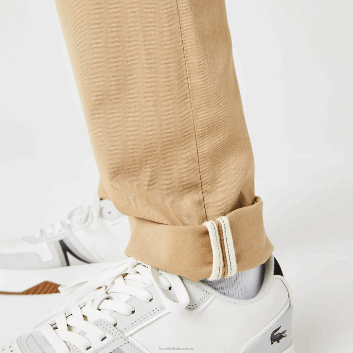 homens Lacoste bege 02s novas calças clássicas de algodão elástico de ajuste fino 08D0479