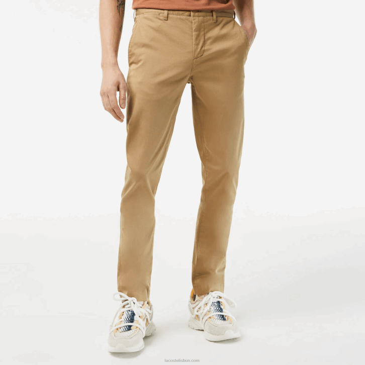 homens Lacoste bege cb8 novas calças clássicas de algodão elástico de ajuste fino 08D0476