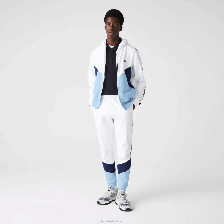 homens Lacoste branco azul vhe calças de jogging de lã colorblock listradas de assinatura 08D01146