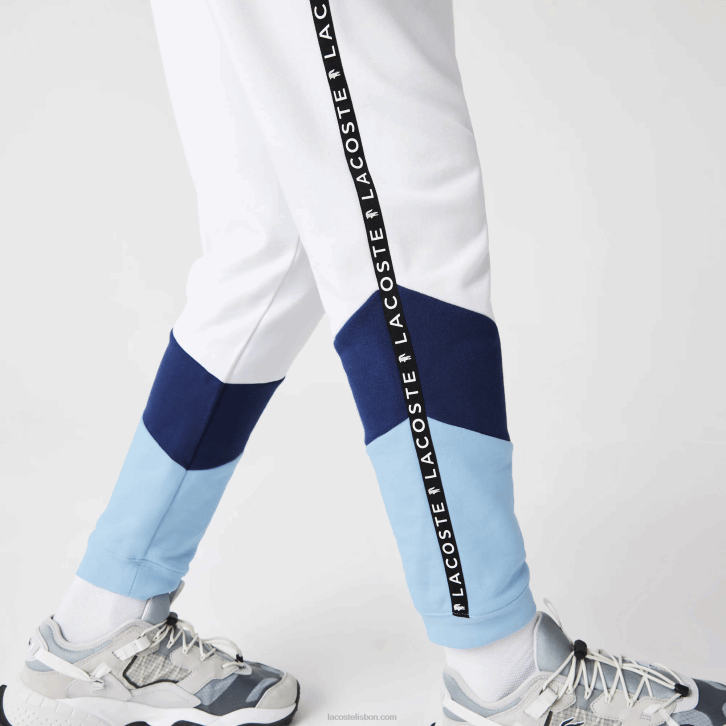 homens Lacoste branco azul vhe calças de jogging de lã colorblock listradas de assinatura 08D01146